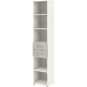 Home Office Kombiregal TEMPIO, aus Holz, 2 Einschübe, 6 OH, B 400 x T 330 x H 2130 mm, weiß/Beton Home Office Kombiregal TEMPIO, aus Holz, 2 Einschübe, 6 OH, B 400 x T 330 x H 2130 mm, weiß/Beton