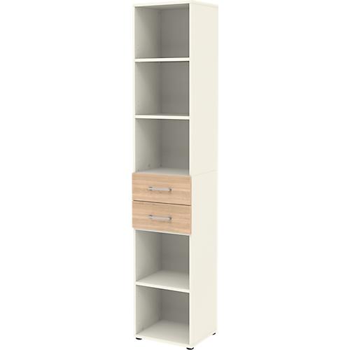 Home Office Kombiregal TEMPIO, aus Holz, 2 Einschübe, 6 OH, B 400 x T 330 x H 2130 mm, weiß/Sonoma Eiche