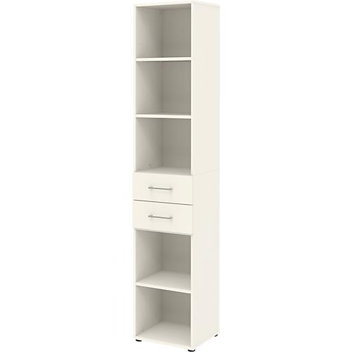 Home Office Kombiregal TEMPIO, aus Holz, 2 Einschübe, 6 OH, B 400 x T 330 x H 2130 mm, weiß/weiß