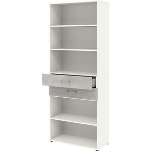 Home Office Kombiregal TEMPIO, aus Holz, 2 Einschübe, 6 OH, B 800 x T 330 x H 2130 mm, weiß/Beton Home Office Kombiregal TEMPIO, aus Holz, 2 Einschübe, 6 OH, B 800 x T 330 x H 2130 mm, weiß/Beton