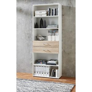 Home Office Kombiregal TEMPIO, aus Holz, 2 Einschübe, 6 OH, B 800 x T 330 x H 2130 mm, weiß/Sonoma Eiche Home Office Kombiregal TEMPIO, aus Holz, 2 Einschübe, 6 OH, B 800 x T 330 x H 2130 mm, weiß/Sonoma Eiche