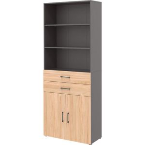 Home Office Kombischrank TEMPIO, aus Holz, 2 Türen, 2 Einschübe, 6 OH, B 800 x T 340 x H 2130 mm, anthrazit/Hickory Eiche Home Office Kombischrank TEMPIO, aus Holz, 2 Türen, 2 Einschübe, 6 OH, B 800 x T 340 x H 2130 mm, anthrazit/Hickory Eiche