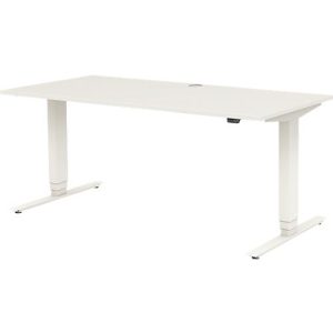 Home Office Schreibtisch TEMPIO, elektrisch höhenverstellbar, geteilte Tischplatte mit Klappe, B 1600 x T 700 x H 640-1280 mm, weiß