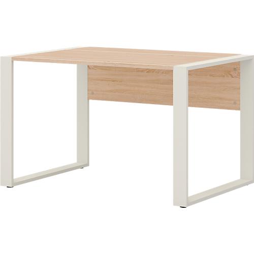 Home Office Schreibtisch TEMPIO, Rechteck, Kufen, B 1200 x T 800 x H 740 mm, Sonoma Eiche/weiß + Kabelführungsbügel