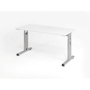 Home Office Tisch, Rechteck, C-Fuß, B 1400 x T 672 x H 650-850 mm, weiß/silber Home Office Tisch, Rechteck, C-Fuß, B 1400 x T 672 x H 650-850 mm, weiß/silber