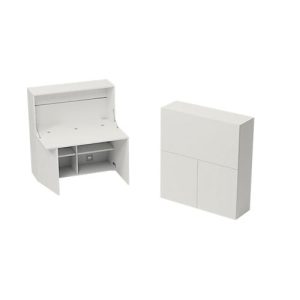 Homeoffice Sekretär, Tischplatte B 1200 x H 600 mm, Kabeldurchlässe/Systemschiene/Klappfach, B 1200 x T 380 x H 1320 mm, Holz, weiß Homeoffice Sekretär, Tischplatte B 1200 x H 600 mm, Kabeldurchlässe/Systemschiene/Klappfach, B 1200 x T 380 x H 1320 mm, Holz, weiß