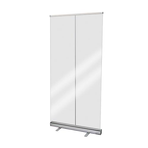 Hygieneschutzwand Roll-up, PET-Folie, glasklar, einrollbar, Aluminiumkassette mit Füßen, B 1000 x T 200 x H 2200 mm