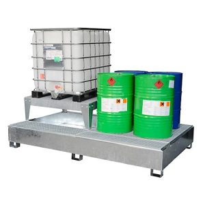 IBC-Auffangwanne CEMO GS2 AB2, Stahl, 1000 l Auffangvolumen, verzinkt, mit 2 Abfüllböcken, L 2680 x B 1255 x H 810 mm