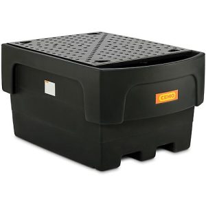 IBC-Auffangwanne, Polyethylen, 1100 l, 1500 kg, Abfüllvorsatz u. PE-Lochplatte, unterfahrbar