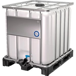IBC Container, 1000 Liter, HDPE, stapelbar, Auslaufventil, auf Kunststoffpalette, B 1200 x T 1000 x H 1163 mm IBC Container, 1000 Liter, HDPE, stapelbar, Auslaufventil, auf Kunststoffpalette, B 1200 x T 1000 x H 1163 mm