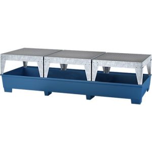 IBC-Station ASECOS, Stahl, mit 3 Abfüllböcken u. Staplerschuhen, 1000 l Auffangvolumen, B 3280 x T 1300 x H 820 mm, lackiert