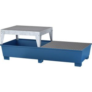 IBC-Station ASECOS, Stahl, mit Gitterrost, Abfüllblock u. Staplerschuhen, 1000 l Auffangvolumen, B 2680 x T 1300 x H 950 mm, lackiert IBC-Station ASECOS, Stahl, mit Gitterrost, Abfüllblock u. Staplerschuhen, 1000 l Auffangvolumen, B 2680 x T 1300 x H 950 mm, lackiert