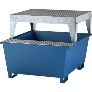 IBC-Station ASECOS, Stahl, mit Gitterrost, Abfüllblock u. Staplerschuhen, B 1350 x T 1650 x H 1180 mm, lackiert IBC-Station ASECOS, Stahl, mit Gitterrost, Abfüllblock u. Staplerschuhen, B 1350 x T 1650 x H 1180 mm, lackiert