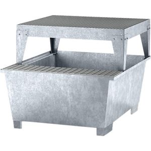 IBC-Station ASECOS, Stahl, mit Gitterrost, Abfüllblock u. Staplerschuhen, B 1350 x T 1650 x H 1180 mm, verzinkt IBC-Station ASECOS, Stahl, mit Gitterrost, Abfüllblock u. Staplerschuhen, B 1350 x T 1650 x H 1180 mm, verzinkt