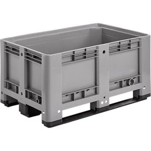 Industriebox, Euronorm, Volumen 330 l, bis 450 kg, stapelbar, mit 3 Kufen, geschlossen, L 1200 x B 800 x H 600 mm, Polyethylen, grau Industriebox, Euronorm, Volumen 330 l, bis 450 kg, stapelbar, mit 3 Kufen, geschlossen, L 1200 x B 800 x H 600 mm, Polyethylen, grau