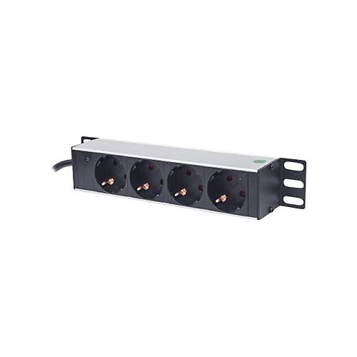 Intellinet 10'' 1U Rackmount 4-Way Power Strip - German Type'', With Power Indicator, No Surge Protection, 1.8m Power Cord - Steckdosenleiste'