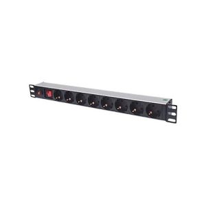 Intellinet 19“ 1U Rackmount 8-Way Power Strip – German Type, With On/Off Switch and Overload Protection, 3m Power Cord – Steckdosenleiste‘ Intellinet 19“ 1U Rackmount 8-Way Power Strip – German Type, With On/Off Switch and Overload Protection, 3m Power Cord – Steckdosenleiste‘