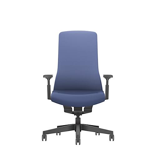 Interstuhl Bürostuhl PUREis3, verstellbare Armlehnen, 3D-Auto-Synchronmechanik, Muldensitz, Polster-Netzrücken, kobaltblau/schwarz