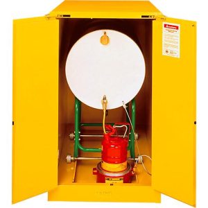 Justrite horizontaler FM-Sicherheitsschrank Drum Sure-Grip® EX, bis 200 Liter, manuell schließende Türen, gelb Justrite horizontaler FM-Sicherheitsschrank Drum Sure-Grip® EX, bis 200 Liter, manuell schließende Türen, gelb