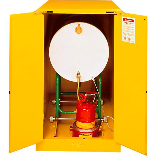 Justrite horizontaler FM-Sicherheitsschrank Drum Sure-Grip® EX, bis 200 Liter, manuell schließende Türen, gelb