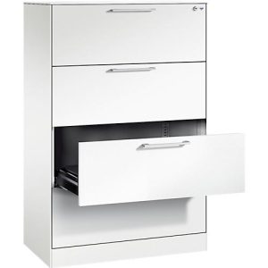 Karteikartenschrank, 2-bahnig für A4 quer, 4 Schübe mit Vollauszug & Bügelgriffen, Zentralverschluss, B 800 x T 435 x H 1298 mm, weiß/weiß