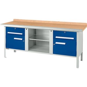 Kastenwerkbank Schäfer Shop Select PW 200-0, Buche Multiplexplatte, mit Stahlkante, bis 750 kg, B 2000 x T 700 x H 840 mm, Enzianblau Kastenwerkbank Schäfer Shop Select PW 200-0, Buche Multiplexplatte, mit Stahlkante, bis 750 kg, B 2000 x T 700 x H 840 mm, Enzianblau
