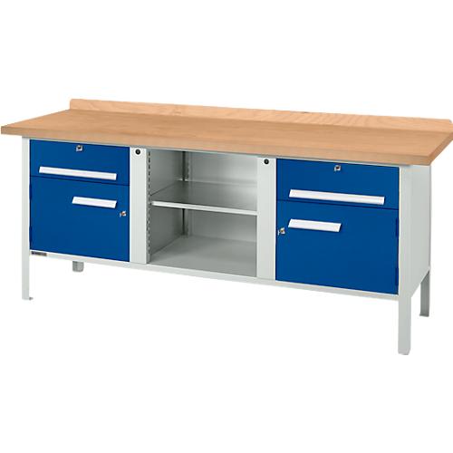 Kastenwerkbank Schäfer Shop Select PW 200-0, mitteldichte Faserplatte (MDF), bis 750 kg, B 2000 x T 680 x H 838 mm, Enzianblau
