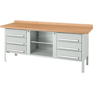 Kastenwerkbank Schäfer Shop Select PW 200-2, Buche Multiplexplatte, bis 750 kg, B 2000 x T 700 x H 840 mm, Lichtgrau