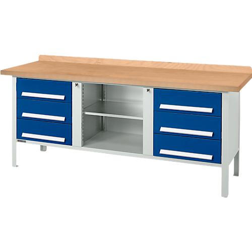 Kastenwerkbank Schäfer Shop Select PW 200-2, mitteldichte Faserplatte (MDF), bis 750 kg, B 2000 x T 680 x H 838 mm, Enzianblau