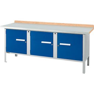 Kastenwerkbank Schäfer Shop Select PW 200-3, ESD, Buche Multiplexplatte, mit Stahlabdeckung, bis 750 kg, B 2000 x T 700 x H 840 mm, Enzianblau