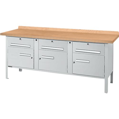 Kastenwerkbank Schäfer Shop Select PW 200-5, mitteldichte Faserplatte (MDF), bis 750 kg, B 2000 x T 680 x H 838 mm, Weißaluminium
