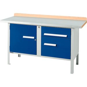 Kastenwerkbank Schäfer Shop Select PWi 150-3, ESD, Buche Multiplexplatte, mit Stahlabdeckung, bis 750 kg, B 1500 x T 700 x H 840 mm, Enzianblau