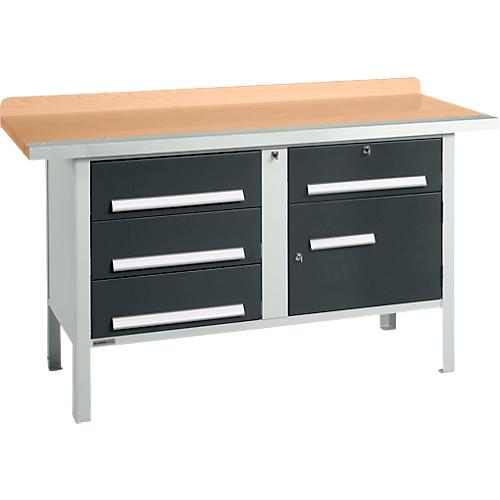 Kastenwerkbank Schäfer Shop Select PWi 150-5, Buche Multiplexplatte, mit Stahlkante, bis 750 kg, B 1500 x T 700 x H 840 mm, Anthrazit