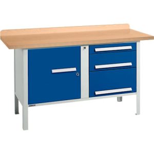 Kastenwerkbank Schäfer Shop Select PWi 150-7, mitteldichte Faserplatte (MDF), bis 750 kg, B 1500 x T 680 x H 838 mm, Enzianblau