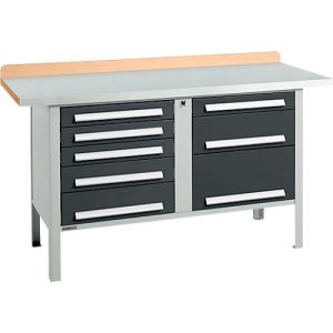 Kastenwerkbank Schäfer Shop Select PWi 150-8, ESD, Buche Multiplexplatte, mit Stahlabdeckung, bis 750 kg, B 1500 x T 700 x H 840 mm, Anthrazit