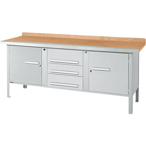 Kastenwerkbank Schäfer Shop Select PWi 200-4, Buche Multiplexplatte, mit Stahlkante, bis 750 kg, B 2000 x T 700 x H 840 mm, Weißaluminium