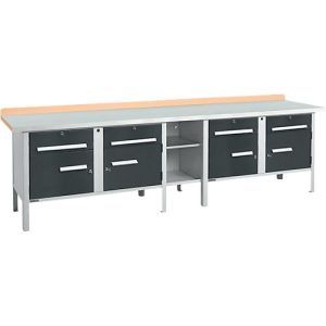Kastenwerkbank Schäfer Shop Select PWi 300-0, ESD, Buche Multiplexplatte, mit Stahlabdeckung, bis 750 kg, B 3000 x T 700 x H 840 mm, Anthrazit