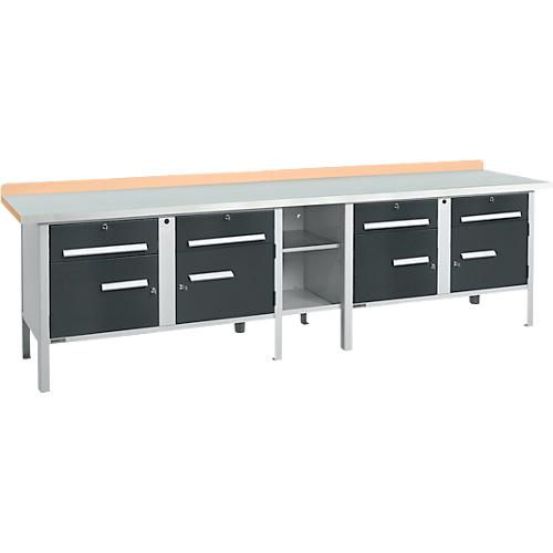 Kastenwerkbank Schäfer Shop Select PWi 300-0, ESD, Buche Multiplexplatte, mit Stahlabdeckung, bis 750 kg, B 3000 x T 700 x H 840 mm, Anthrazit
