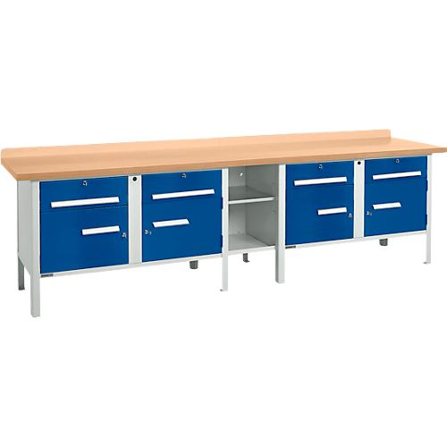Kastenwerkbank Schäfer Shop Select PWi 300-0, mitteldichte Faserplatte (MDF), bis 750 kg, B 3000 x T 680 x H 838 mm, Enzianblau