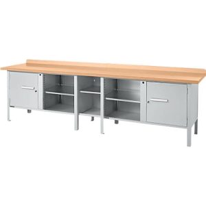 Kastenwerkbank Schäfer Shop Select PWi 300-1, Buche Multiplexplatte, bis 750 kg, B 3000 x T 700 x H 840 mm, Weißaluminium
