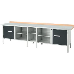 Kastenwerkbank Schäfer Shop Select PWi 300-1, ESD, Buche Multiplexplatte, mit Stahlabdeckung, bis 750 kg, B 3000 x T 700 x H 840 mm, Anthrazit