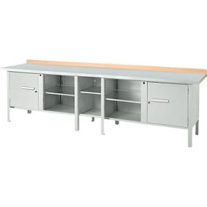 Kastenwerkbank Schäfer Shop Select PWi 300-1, ESD, Buche Multiplexplatte, mit Stahlabdeckung, bis 750 kg, B 3000 x T 700 x H 840 mm, Lichtgrau