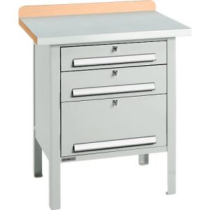Kastenwerkbank Schäfer Shop Select PWi 75-7, ESD, Buche-Dekor Multiplexplatte, mit Stahlabdeckung, bis 750 kg, B 750 x T 700 x H 840 mm