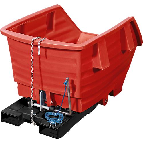 Kippbehälter, Polyethylen, rot, B 960 x T 1530 x H 790 mm, 500 l, Schüttkanthöhe 420 mm, bis 150 kg, Kipp-Arretierungsvorrichtung