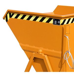 Kippmulde Bauer KS 550, Stahl, orange, B 1245 x T 1200 x H 1170 mm, 550 l, bis 1000 kg, Rollen, manuelle Kippvorrichtung Kippmulde Bauer KS 550, Stahl, orange, B 1245 x T 1200 x H 1170 mm, 550 l, bis 1000 kg, Rollen, manuelle Kippvorrichtung