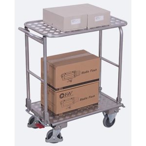 Klappbügelwagen, Aluminium/ Riffelblech, alusilber, 2 Etagen, L 720 x B 450 mm, klappbarer mit Querstrebe, TPE-Rollen mit EasySTOP, bis 150 kg Klappbügelwagen, Aluminium/ Riffelblech, alusilber, 2 Etagen, L 720 x B 450 mm, klappbarer mit Querstrebe, TPE-Rollen mit EasySTOP, bis 150 kg