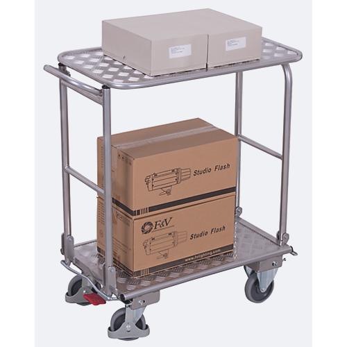 Klappbügelwagen, Aluminium/ Riffelblech, alusilber, 2 Etagen, L 720 x B 450 mm, klappbarer mit Querstrebe, TPE-Rollen mit EasySTOP, bis 150 kg