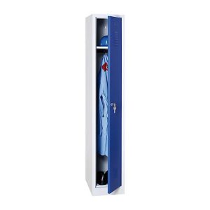 Kleiderspind, 1 Tür, B 415 x T 500 x H 1800 mm, Zylinderschloss, lichtgrau/blau Kleiderspind, 1 Tür, B 415 x T 500 x H 1800 mm, Zylinderschloss, lichtgrau/blau