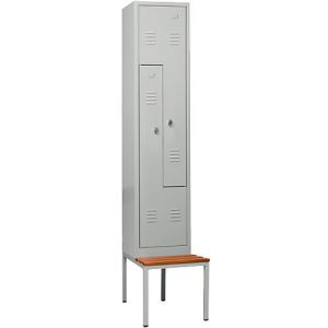 Kleiderspind, 2 Abteile, mit Sitzbank, 2 Fächer, mit Z-Türen, Drehriegelverschluss, lichtgrau/lichtgrau Kleiderspind, 2 Abteile, mit Sitzbank, 2 Fächer, mit Z-Türen, Drehriegelverschluss, lichtgrau/lichtgrau
