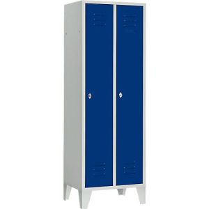 Kleiderspind, 2 Türen, B 600 x H 1800 mm, inkl. Füßen, Drehriegelverschluss, lichtgrau/enzianblau Kleiderspind, 2 Türen, B 600 x H 1800 mm, inkl. Füßen, Drehriegelverschluss, lichtgrau/enzianblau